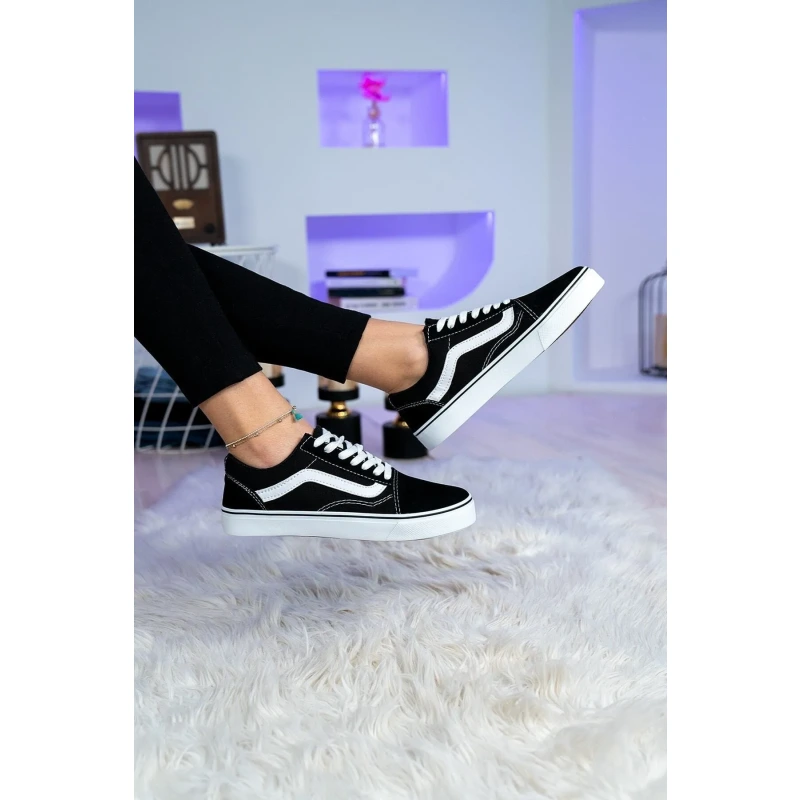 Unisex Siyah Beyaz Klasik Vans Model Spor Ayakkabı Sneaker