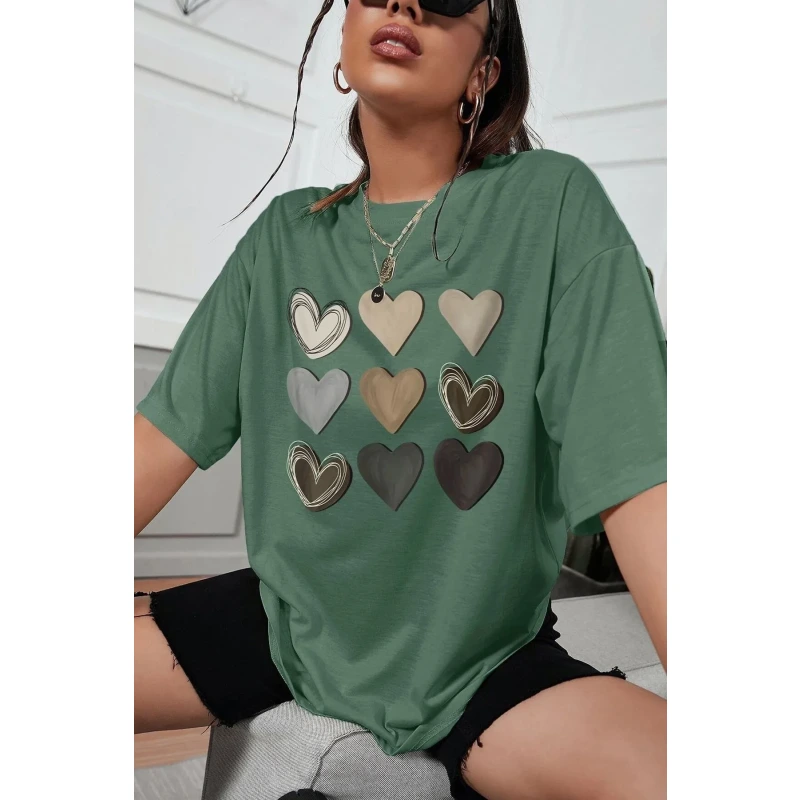 Unisex Kalp Baskılı T-shirt