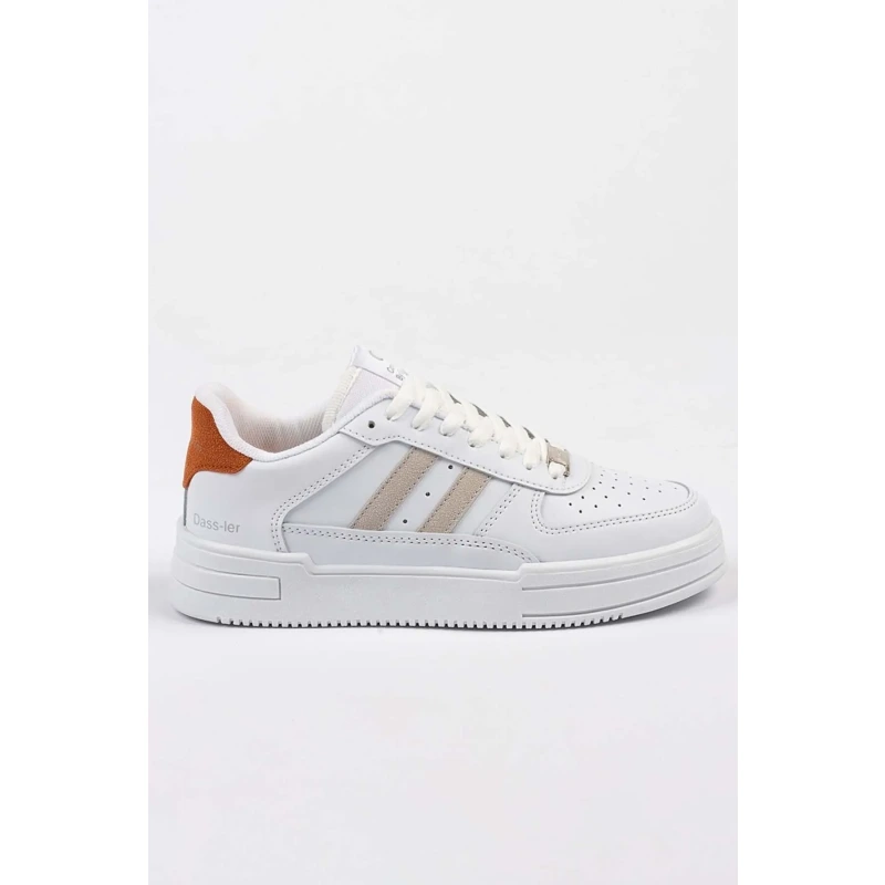 Unisex Garantili Ortopedik Hafif Esnek Sağlam Sneaker Spor Ayakkabı Beyaz Oranj