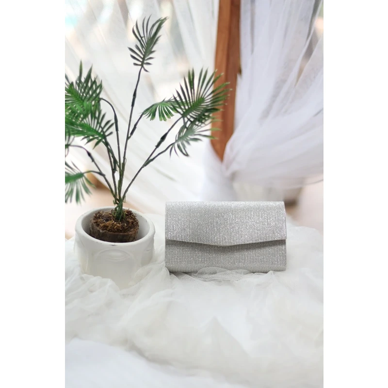 Kadın Simli Silver Mini Kutu Omuz Çantası