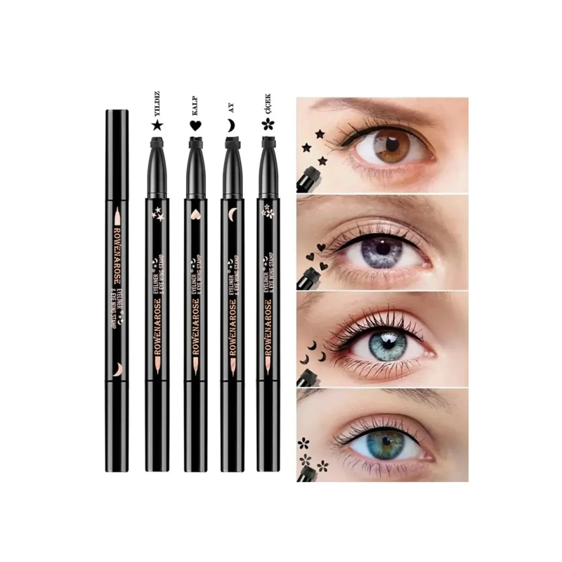 4 Adet Çift Taraflı Yıldız Çiçek Ay Ve Kalp Desenli Eyeliner Waterproof