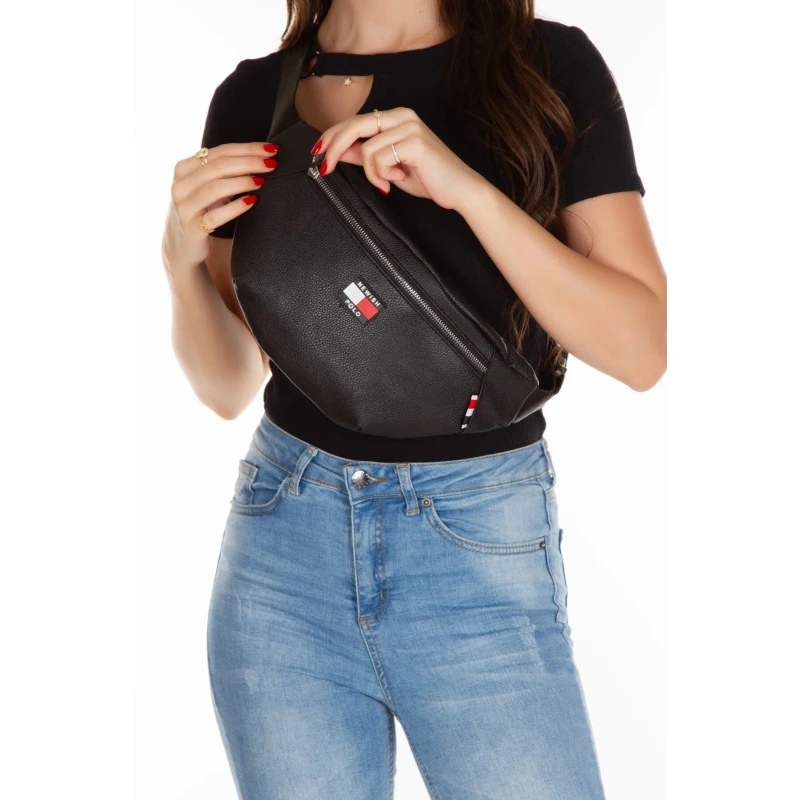 Unisex Siyah PU Deri Su Geçirmez Kumaş Özellikli Bel Ve Omuz Çantası Kışlık Body Bag Freebag