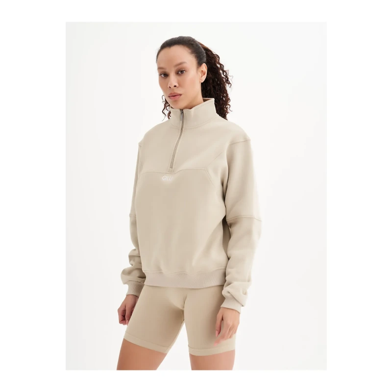Infinity Kadın Vizon Yarım Fermuarlı Sweatshirt